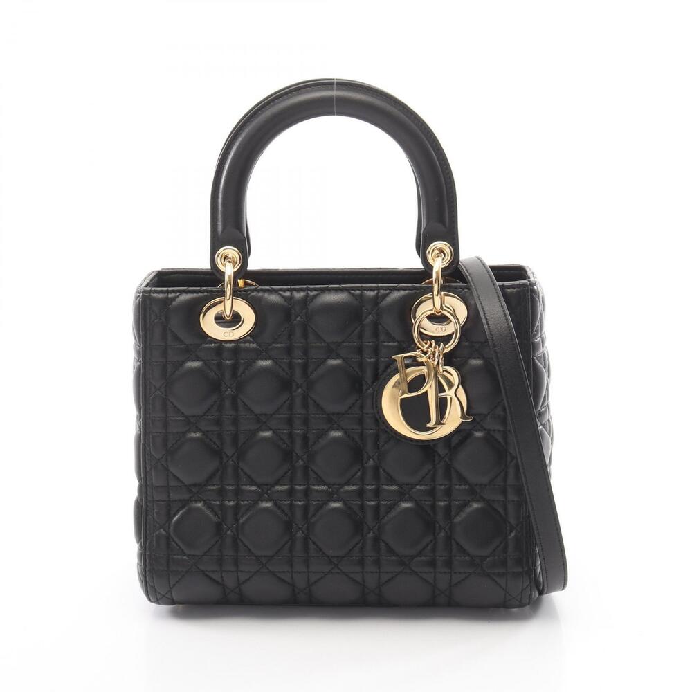 Christian Dior LADY Cannage Handbag Leather Black
